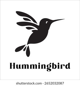 Silhouette Style Vector Hummingbird Logo Design – Elegant Minimal Bird Icon for Nature, Eco Brand, Floral Business, Wildlife Concept, Editable EPS Files Included