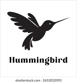 Silhouette Style Vector Hummingbird Logo Design – Elegant Minimal Bird Icon for Nature, Eco Brand, Floral Business, Wildlife Concept, Editable EPS Files Included