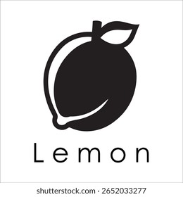 Silhueta Estilo Vetor Limão Logo Design - Ícone de frutas cítricas mínimo para marcação orgânica, etiqueta de suco fresco, alimento natural, conceito ecológico, arquivos editáveis EPS incluídos