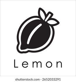 Silhueta Estilo Vetor Limão Logo Design - Ícone de frutas cítricas mínimo para marcação orgânica, etiqueta de suco fresco, alimento natural, conceito ecológico, arquivos editáveis EPS incluídos