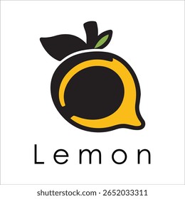 Silhueta Estilo Vetor Limão Logo Design - Ícone de frutas cítricas mínimo para marcação orgânica, etiqueta de suco fresco, alimento natural, conceito ecológico, arquivos editáveis EPS incluídos