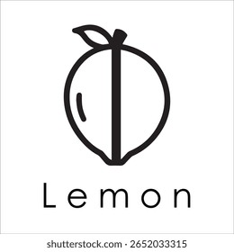 Silhueta Estilo Vetor Limão Logo Design - Ícone de frutas cítricas mínimo para marcação orgânica, etiqueta de suco fresco, alimento natural, conceito ecológico, arquivos editáveis EPS incluídos