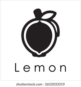 Silhueta Estilo Vetor Limão Logo Design - Ícone de frutas cítricas mínimo para marcação orgânica, etiqueta de suco fresco, alimento natural, conceito ecológico, arquivos editáveis EPS incluídos