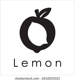 Silhueta Estilo Vetor Limão Logo Design - Ícone de frutas cítricas mínimo para marcação orgânica, etiqueta de suco fresco, alimento natural, conceito ecológico, arquivos editáveis EPS incluídos