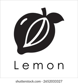 Silhueta Estilo Vetor Limão Logo Design - Ícone de frutas cítricas mínimo para marcação orgânica, etiqueta de suco fresco, alimento natural, conceito ecológico, arquivos editáveis EPS incluídos