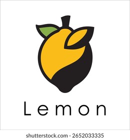 Silhueta Estilo Vetor Limão Logo Design - Ícone de frutas cítricas mínimo para marcação orgânica, etiqueta de suco fresco, alimento natural, conceito ecológico, arquivos editáveis EPS incluídos