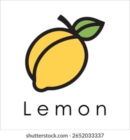 Silhueta Estilo Vetor Limão Logo Design - Ícone de frutas cítricas mínimo para marcação orgânica, etiqueta de suco fresco, alimento natural, conceito ecológico, arquivos editáveis EPS incluídos