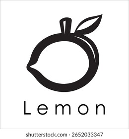 Silhueta Estilo Vetor Limão Logo Design - Ícone de frutas cítricas mínimo para marcação orgânica, etiqueta de suco fresco, alimento natural, conceito ecológico, arquivos editáveis EPS incluídos