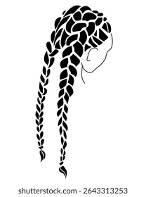 Silhueta de um penteado elegante com duas tranças longas, ilustração de vetor de estilo trançado feminino elegante para design