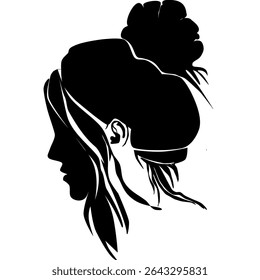 Silhouette of a stylish woman in profile with a bun and winter hat. Elegant and modern design for fashion or lifestyle themes.