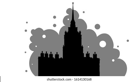 Silhouette stylization in black and white version of the famous residential building on Kotelnicheskaya embankment in Moscow