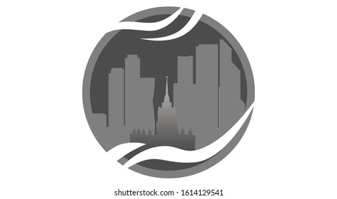 Silhouette stylization in the form of a logo in black and white version of Moscow