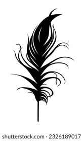 The silhouette of a stylized bird feather.
