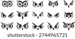 A silhouette of stylized cute owl eye collection, different shapes, vector art.