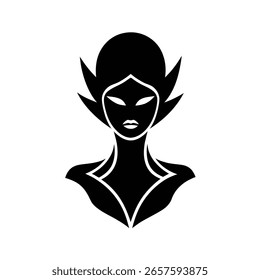 Silhouette a stylized female face with dramatic hair logo head
