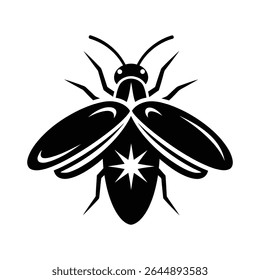 Silhouette of a stylized insect, wings spread, central star design.