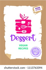 Silhouette stylized kitchenware.  Concept template logo, banner, poster for confectionery, bakery, candy, cake, pie shop. Sweets with crown, star and heart on color background. Vegan recipe.