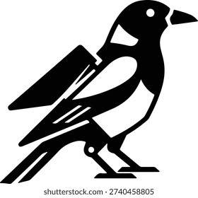 silhouette stylized magpie bird standing profile realistic vector design