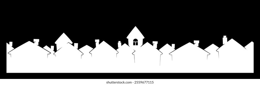 Silhouette of suburb town with houses. Tiletable vector silhouette of christmas or New Year decoration. Template for paper isolated on black background. Stencil for scrapbooking and  decorate windows.