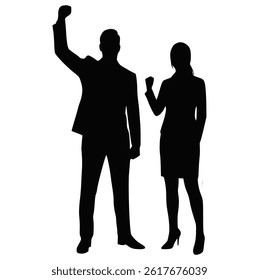 Silhouette of Successful Business Team Celebrating with Raised Fists