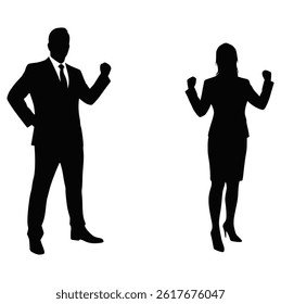 Silhouette of Successful Business Team Celebrating with Raised Fists
