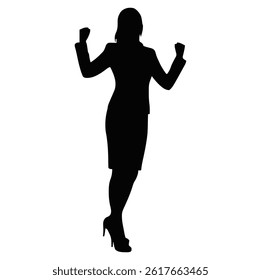 Silhouette of Successful Businesswoman Raising Arms in Victory