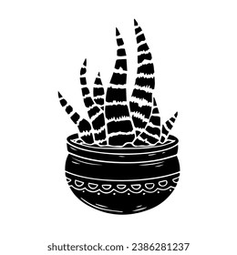 Silhouette de flores suculentas en una maceta de flores. Gráficos vectoriales.