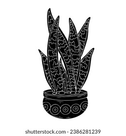 Silhouette of succulent flowers in a flower pot. Vector graphics.