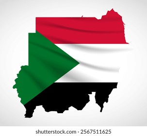 Silhouette of Sudan map filled with the Sudanese flag design, symbolizing national pride, cultural heritage, and geographic identity.  
