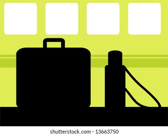 silhouette of suitcase and flask	