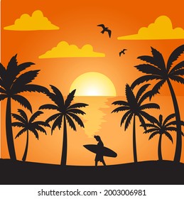 silhouette summer beach vector illustration