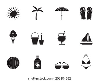 Silhouette Summer, Holiday and beach objects - Vector Illustration