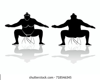 silhouette of sumo wrestler, black and white drawing, white background