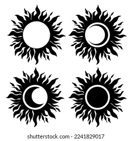 Silhouette of the sun and moon set. Modern witchcraft vector illustration.