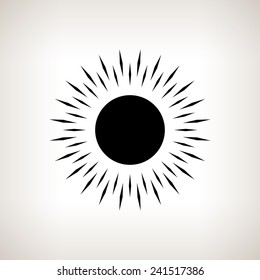 Silhouette sun with rays on a light background , black and white  vector illustration