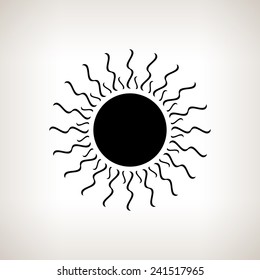 Silhouette sun with rays on a light background , black and white  vector illustration