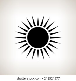 Silhouette sun with rays on a light background , black and white  vector illustration