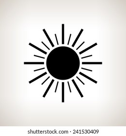 Silhouette sun with rays on a light background , black and white  vector illustration