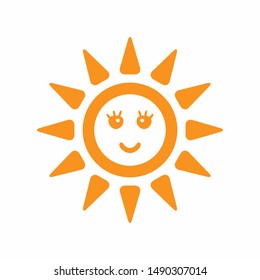 Silhouette of sun with a smiling face. Isolated icon, symbol, logo. Flat vector illustration.