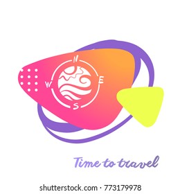 Silhouette of sun and wave stylized in compass with abstract sign. Logo for travel agency, tour bureau. Time to travel. Template concept image for banner, poster, flyer