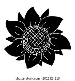 Silhouette sunflower with seeds. Vector flat icon isolated on white background