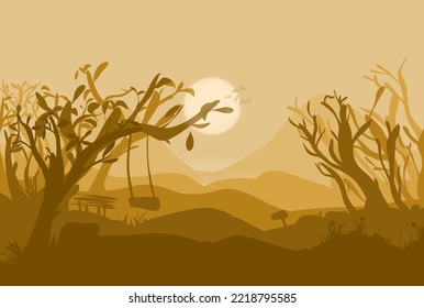 silhouette sunrise scenery illustration, character illustration