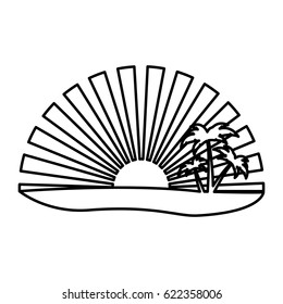 silhouette sunset with beach and palms vector illustration