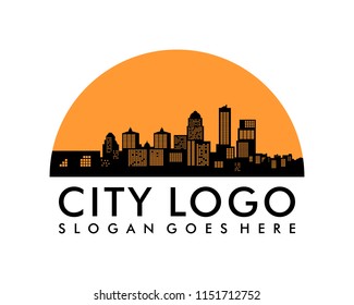 silhouette sunset city logo vector