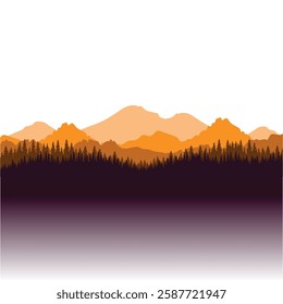 silhouette sunset of mountains and trees vector simple