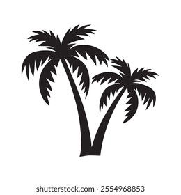 Silhouette Sunset Scene with Tropical Palm Trees and Beach Vibes vectors Artwork on white background 