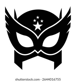 Silhueta do vetor de ícone de máscara de super-herói. Ícone vetorial da máscara de super- herói. Preto mascarada fantasia máscara de olho silhueta rosto de pessoa escondida. Ilustração de vetor heroico ou salvador.