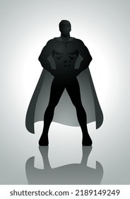 Silhouette of a superhero posing with hands on hips, vector illustration