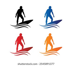 Silhouette of a Surfer Abstract Icon Template Different Colors. Sports and water activities vector art