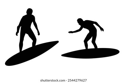 Silueta de un surfista aislado en blanco. Deportes y actividades acuáticas de verano Arte vectorial